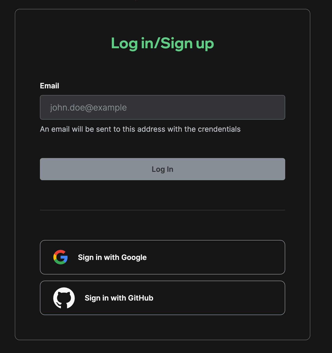 Login page