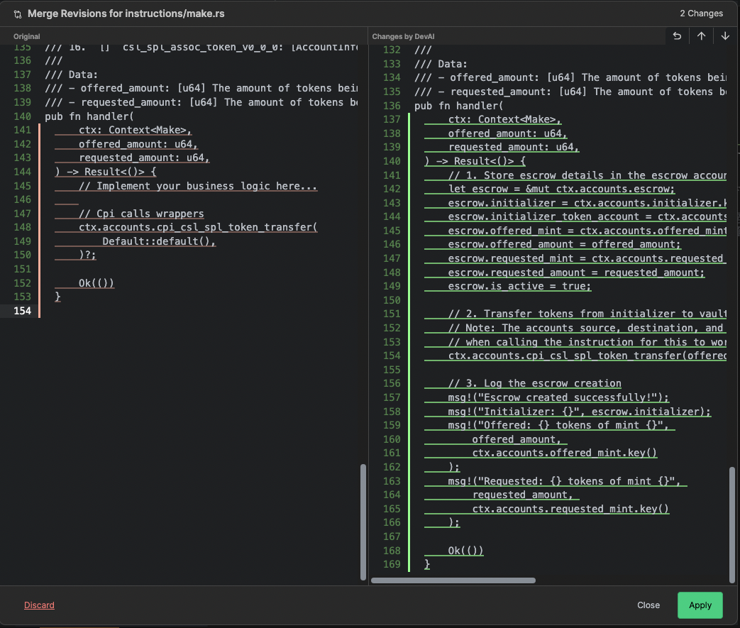 Escrow code diff make.rs