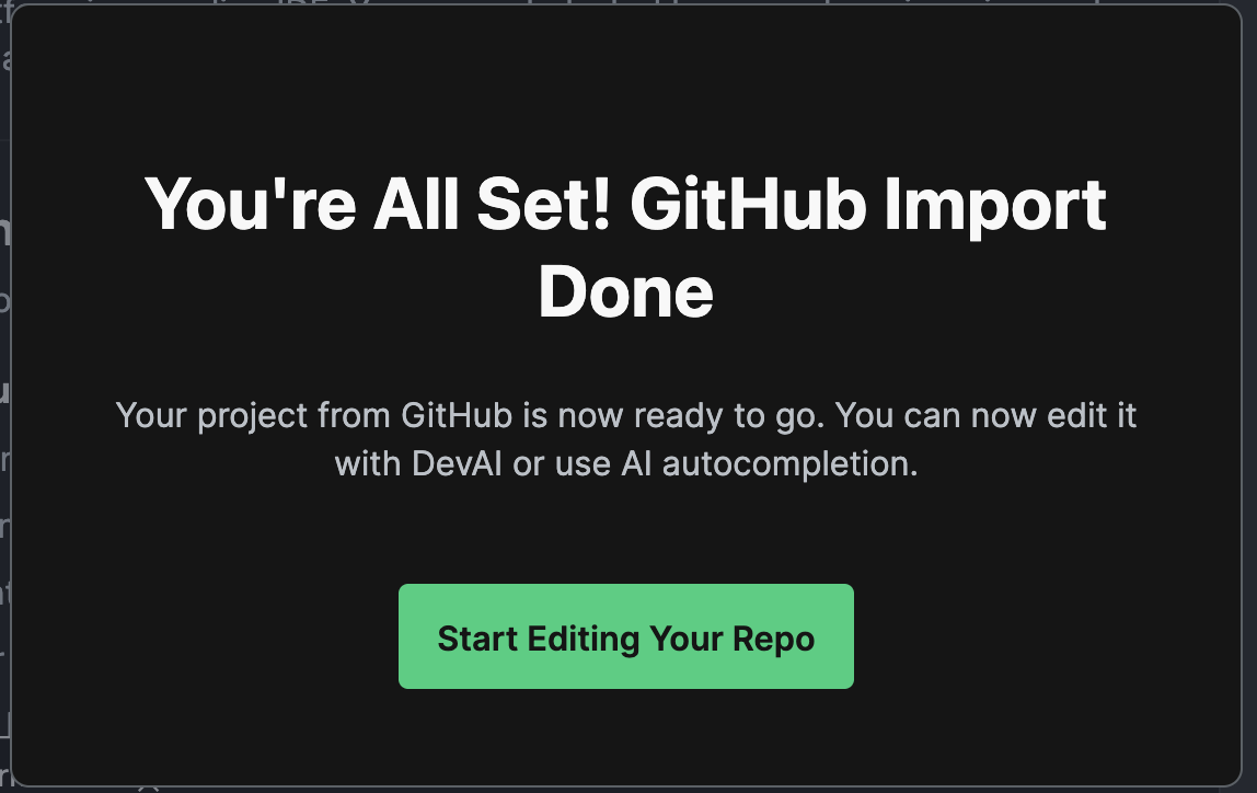 Github import done modal