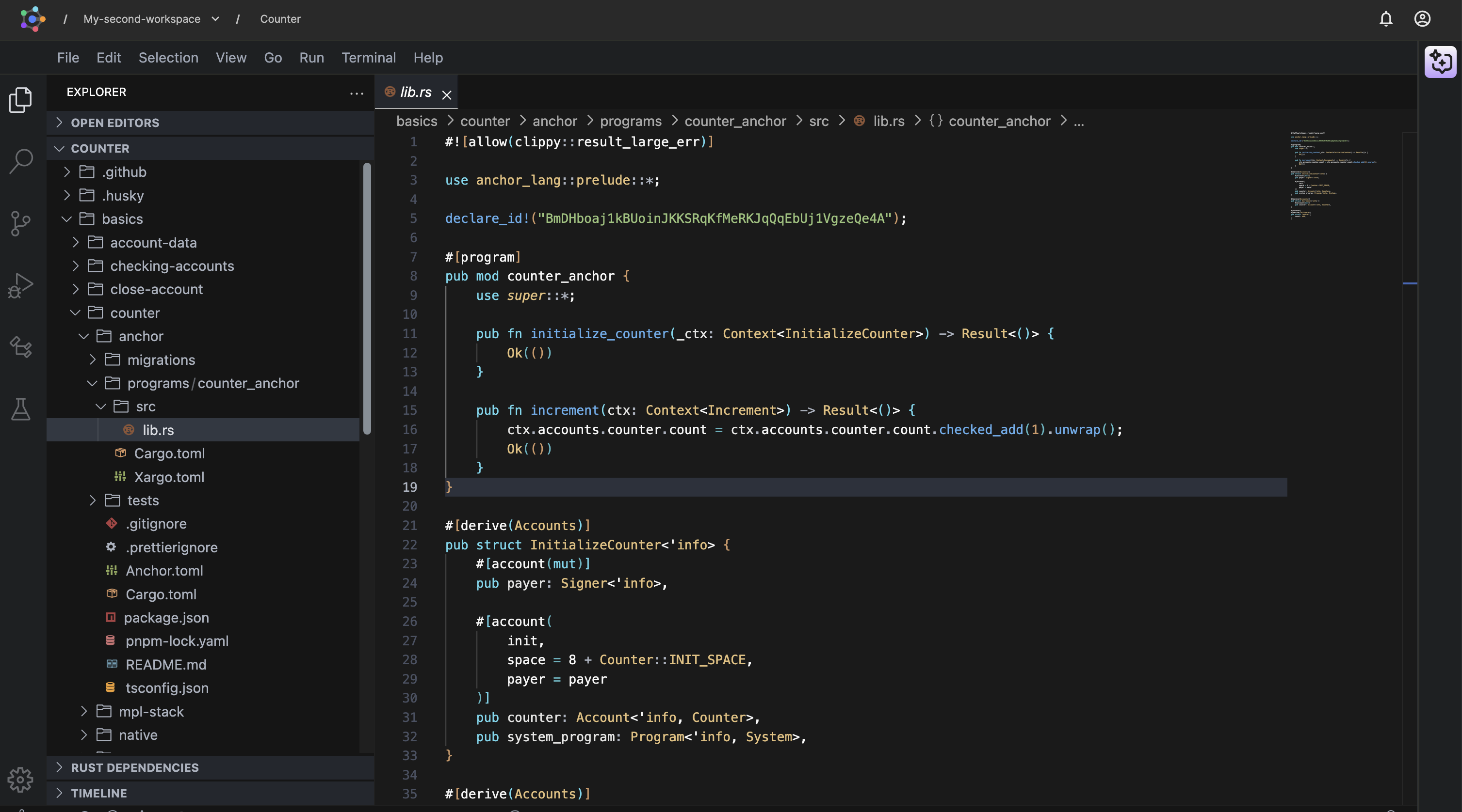 Workspace with github repository imported