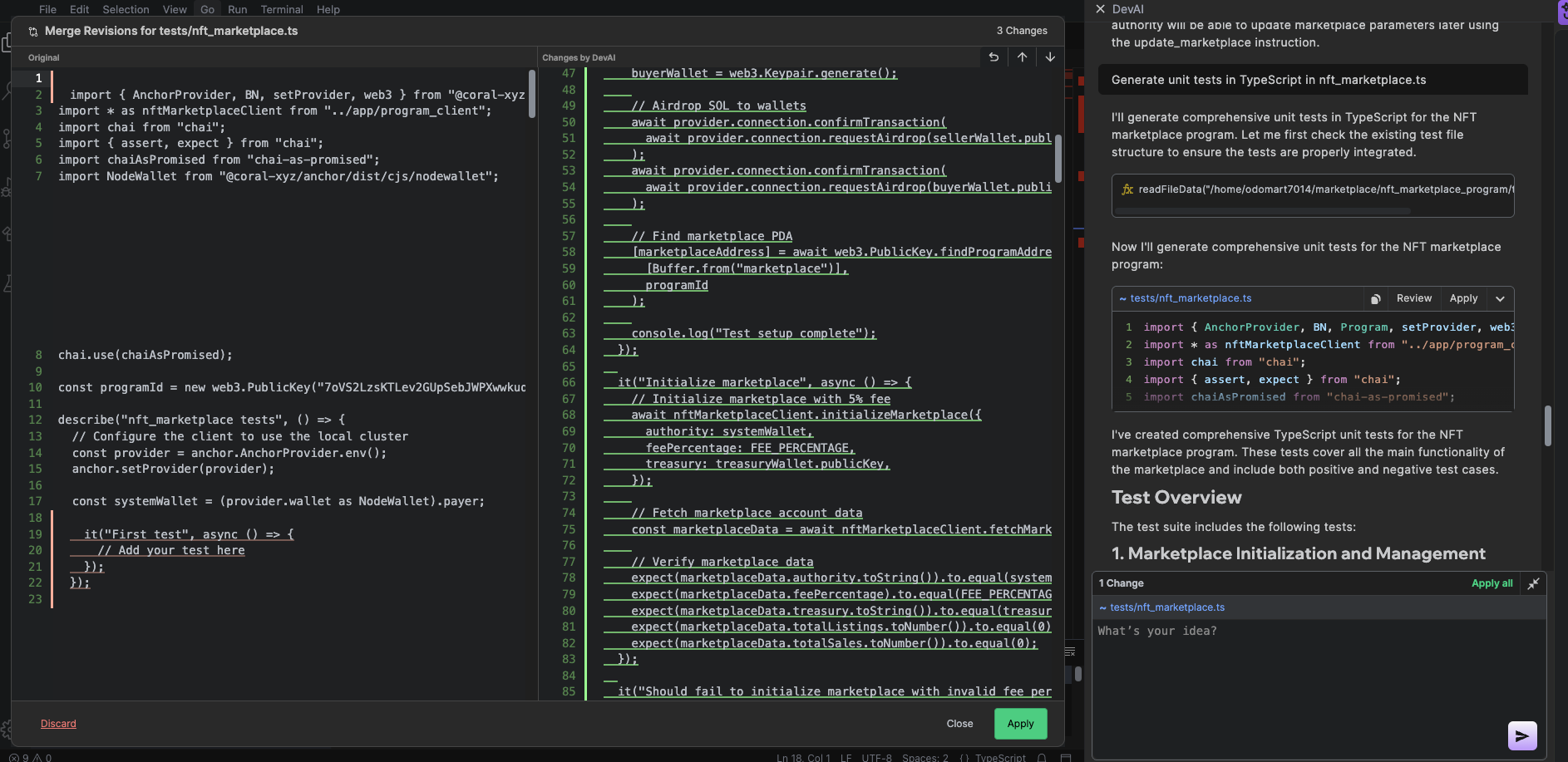 NFT marketplace unit tests