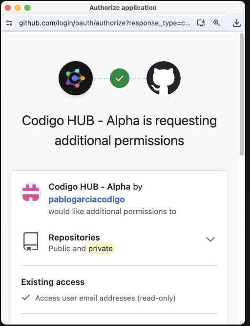 GitHub private repository selection