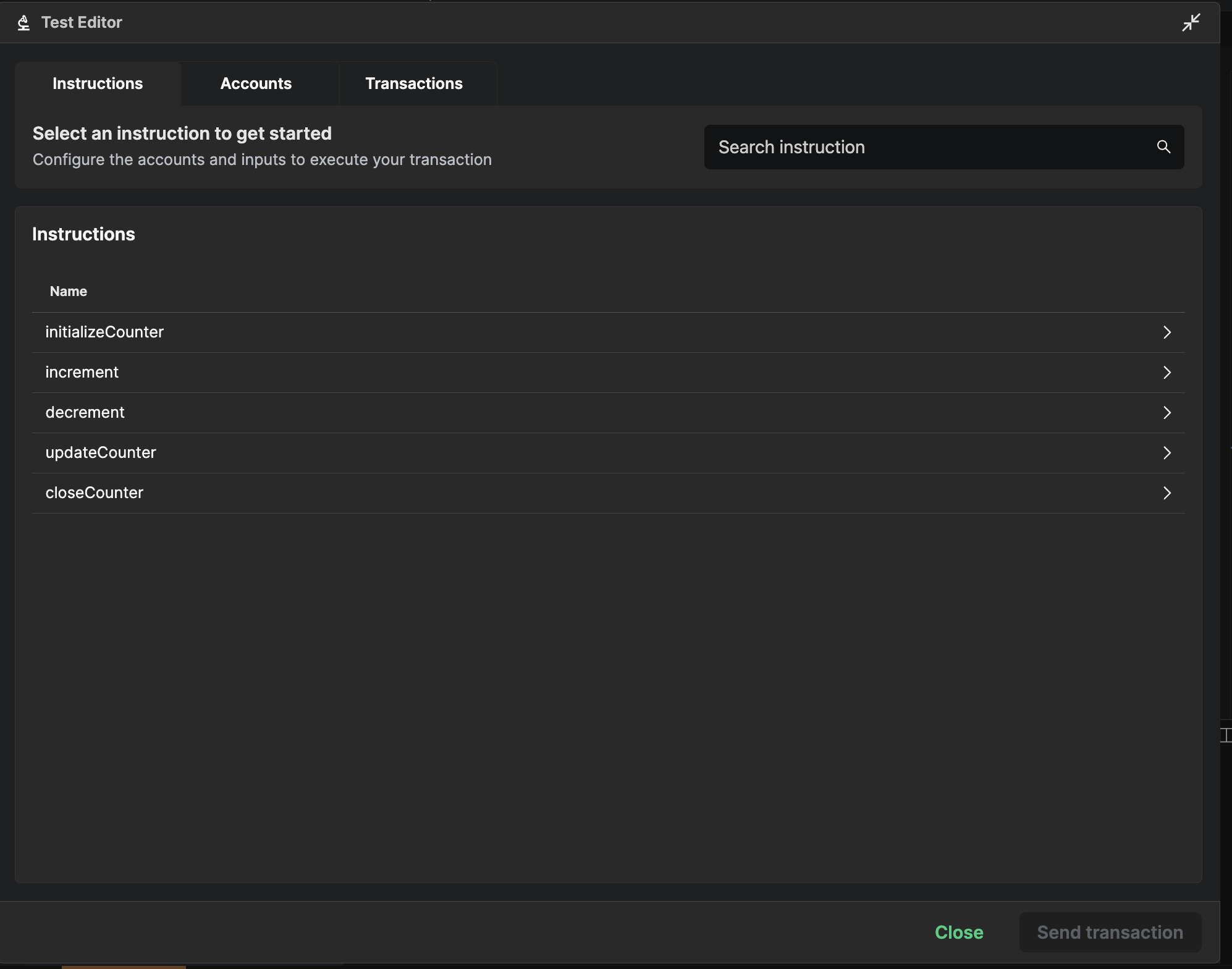Test editor interface