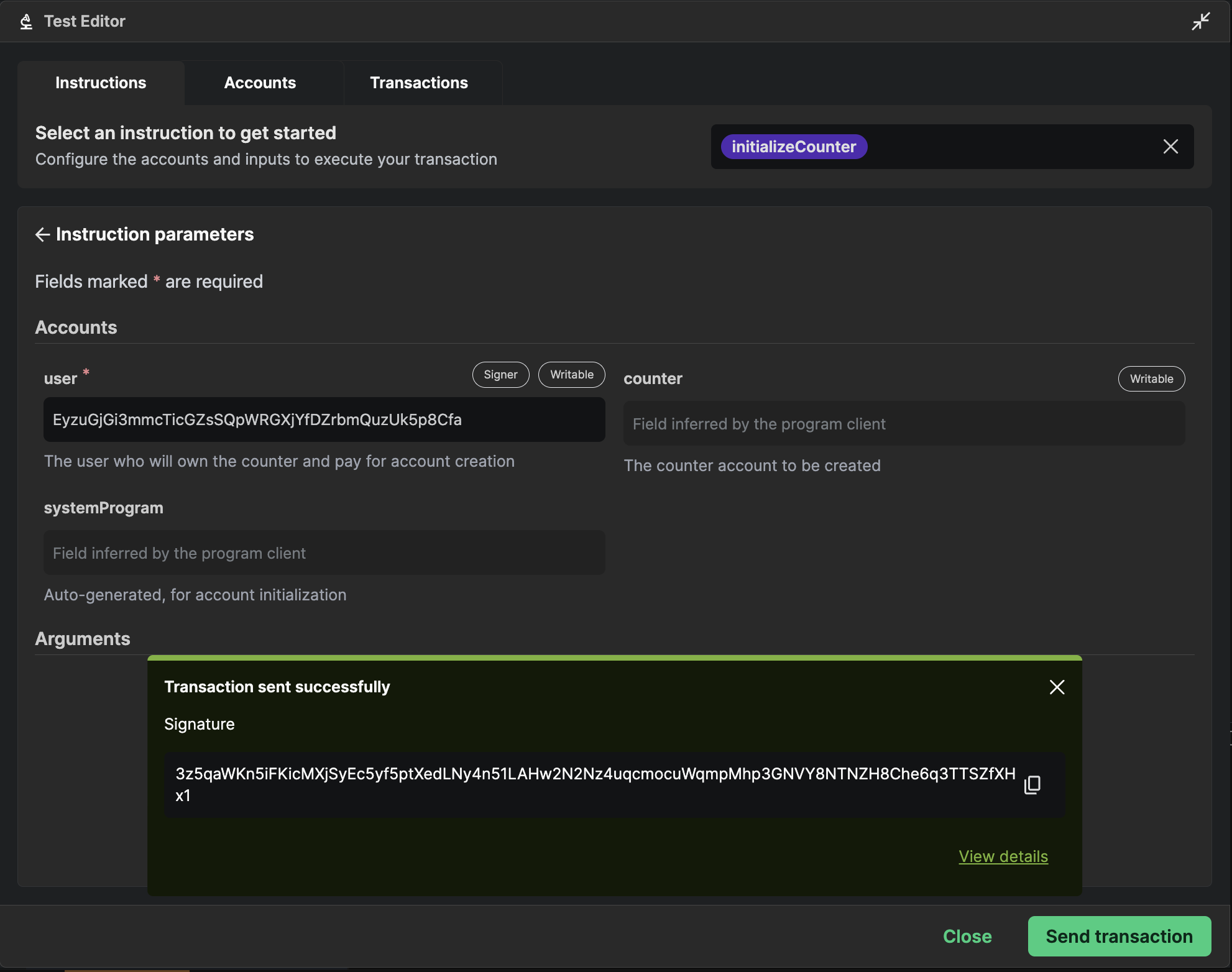 Instruction testing interface