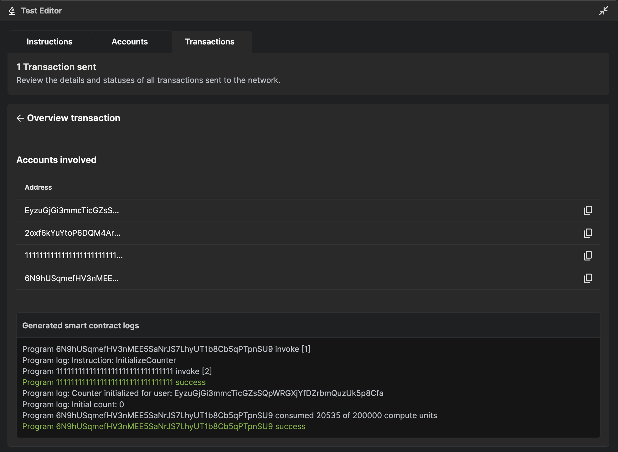 Transaction details view